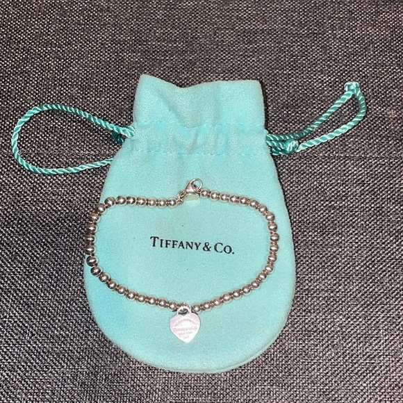 Tiffany Blue Heart Tag Silver Bead Bracelet - Picture 4 of 12